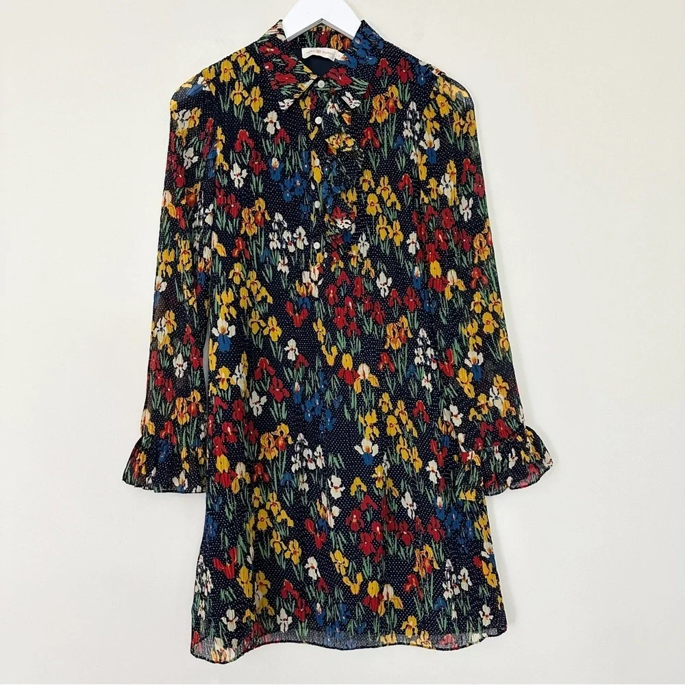 Tory Burch Livia Iris Garden Printed Long-Sleeve Dress